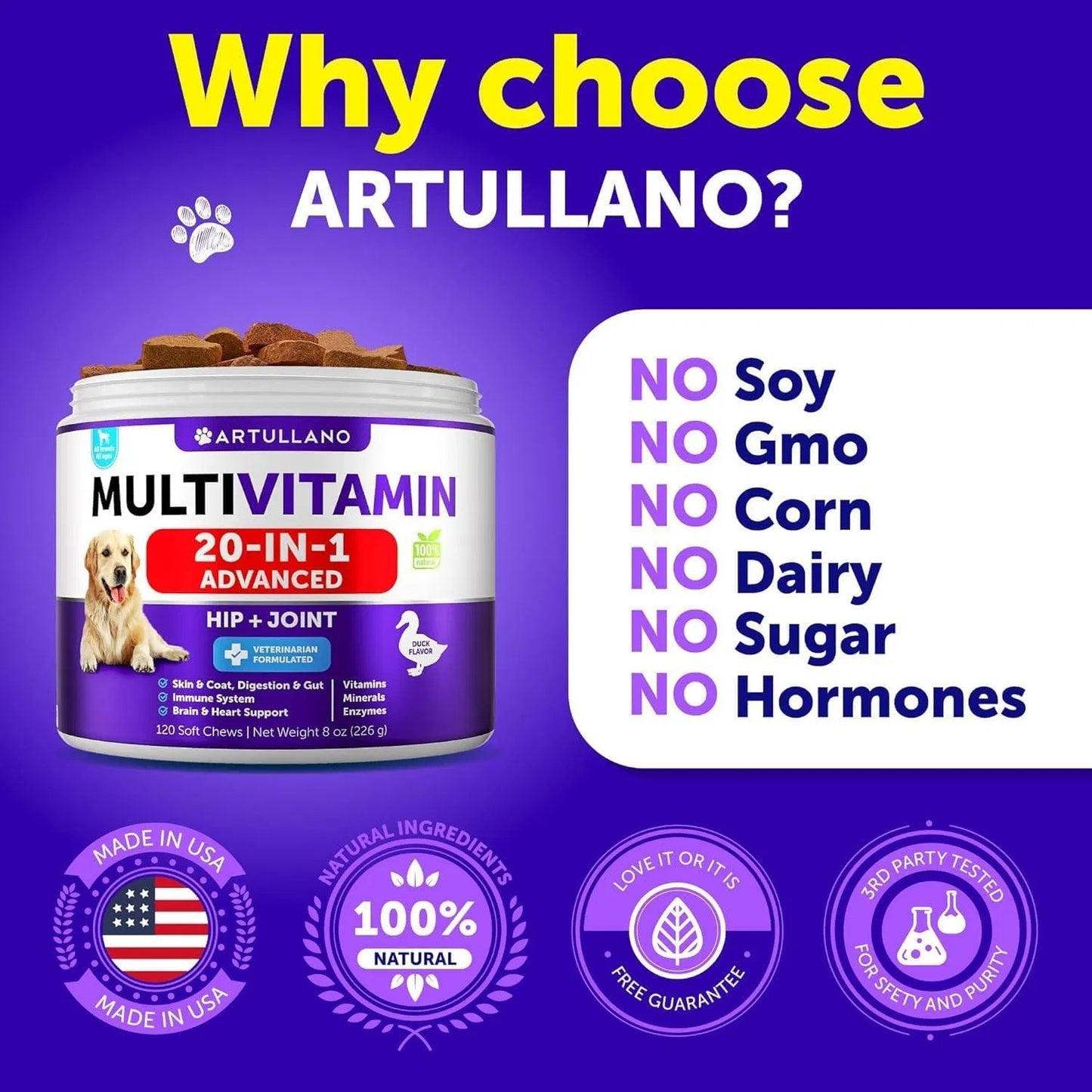 20-in-1 Dog Multivitamin Chews | Glucosamine Joint & Immune Support Supplements